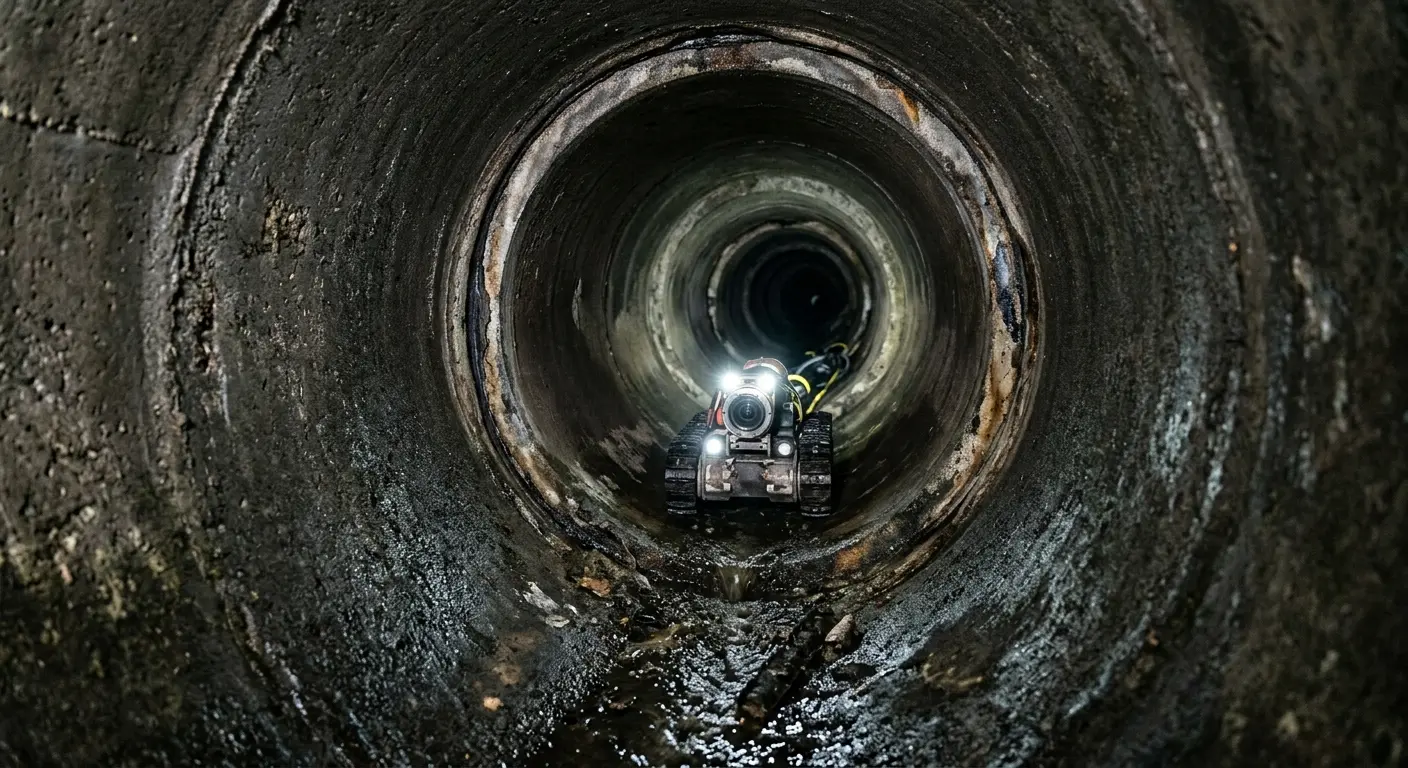 Robotic sewer camera inspecting pipe interior for Sewer Line Cleaning in San Mateo